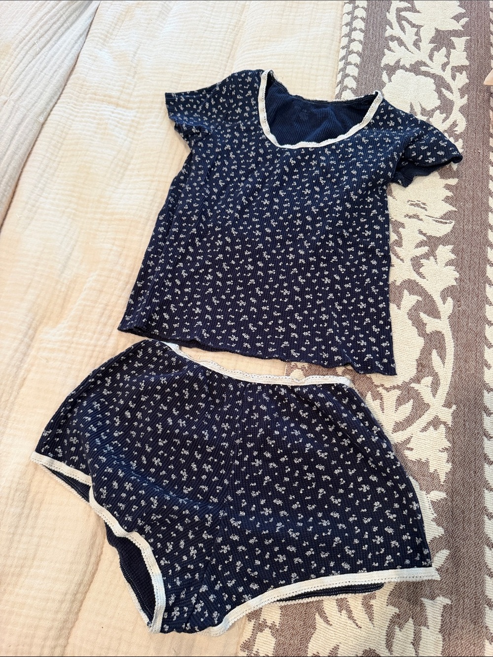 Brandy Melville Navy Floral Short Sleeve Pajama Set